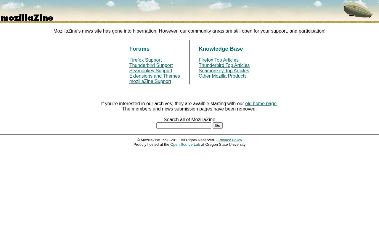 Screenshot of mozillazine.org