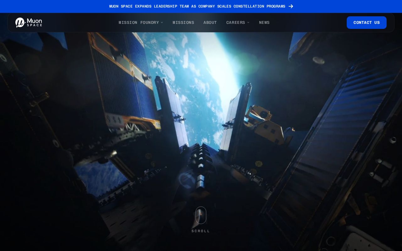 The muonspace.com homepage, first screen
