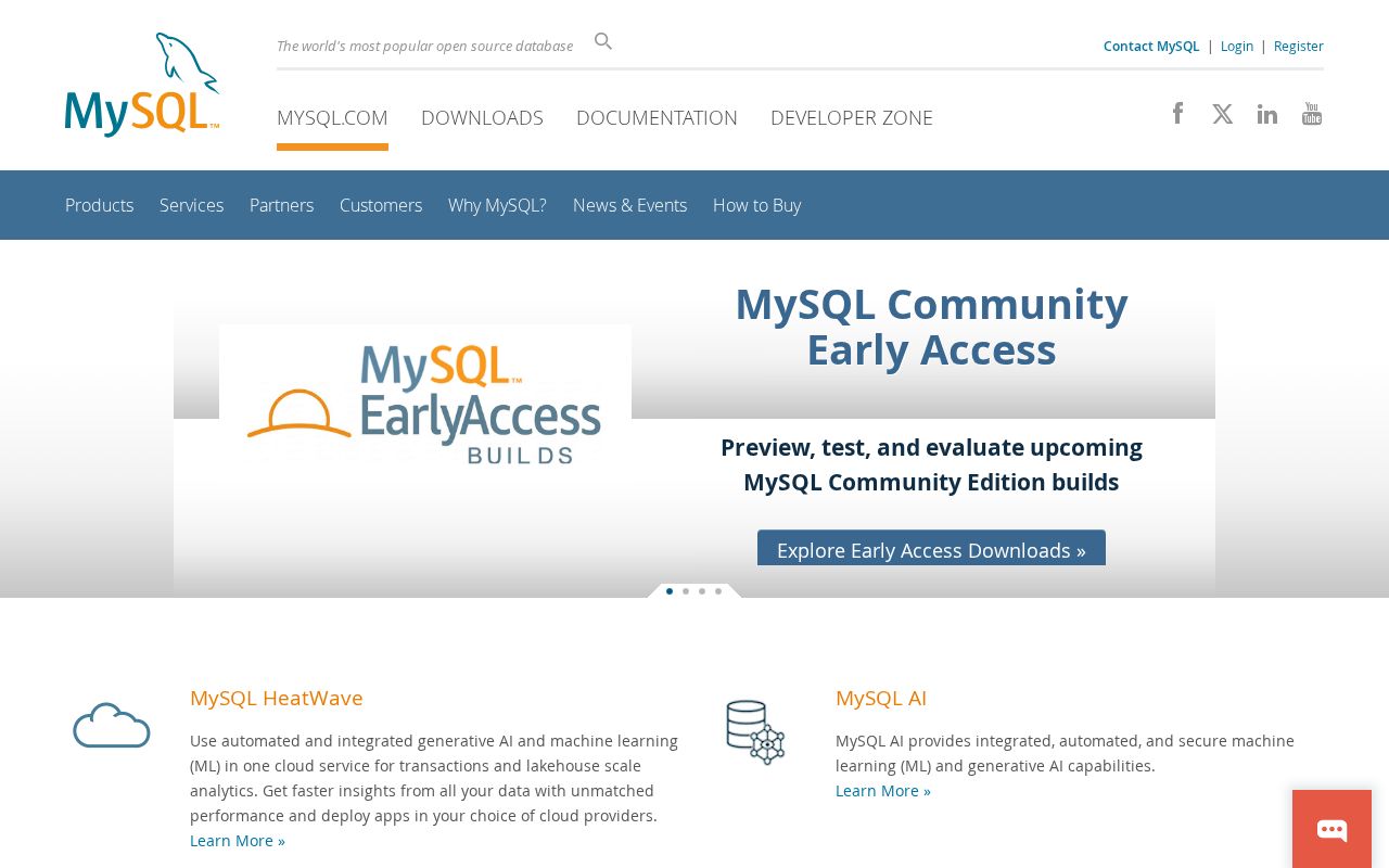 Screenshot of mysql.com