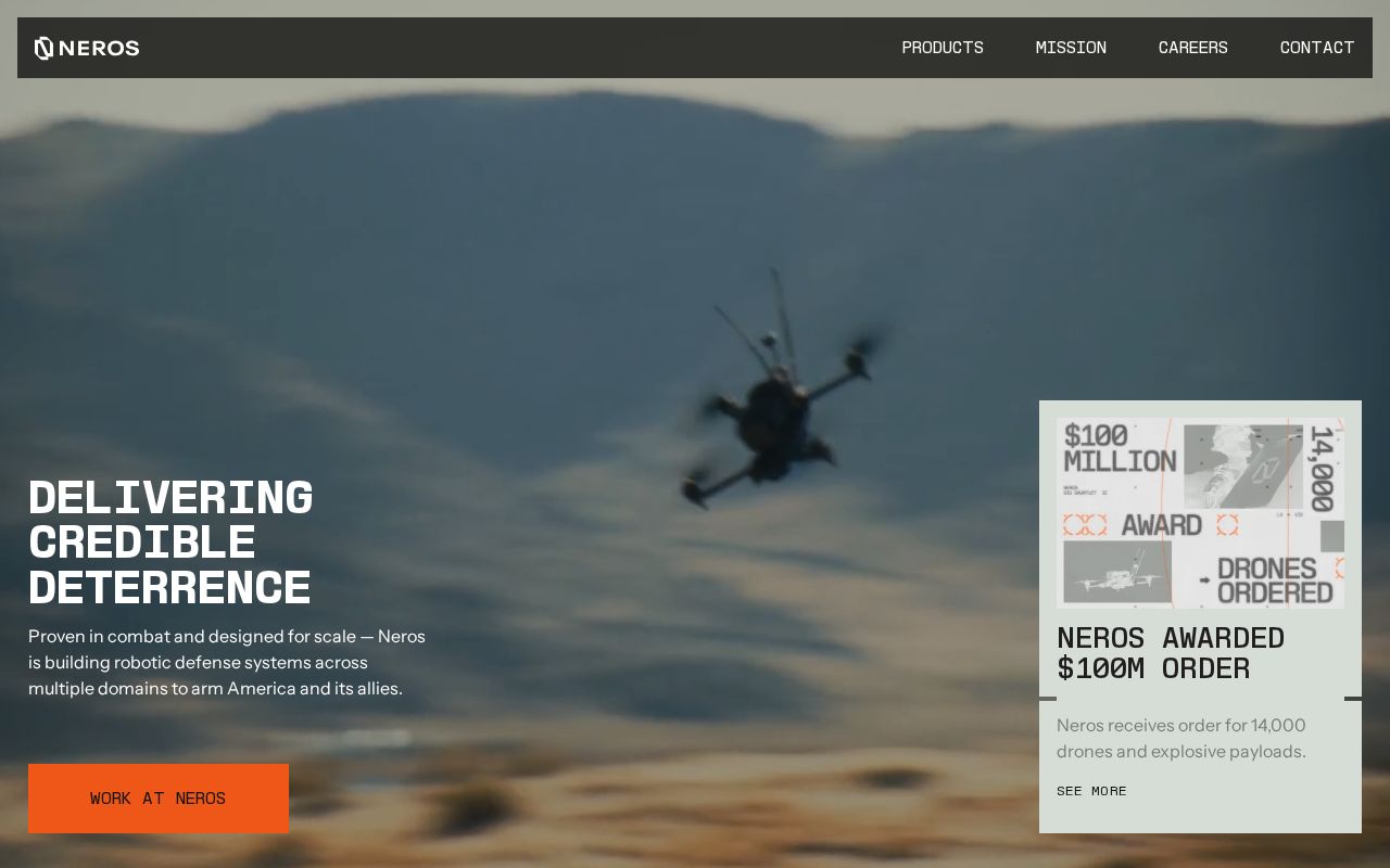 The neros.tech homepage, first screen