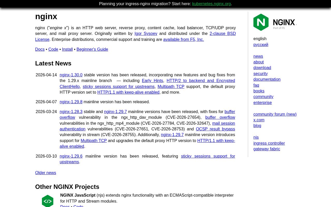 Screenshot of nginx.org