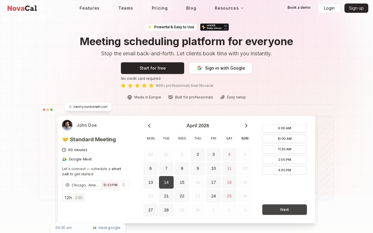 Screenshot of novacal.io