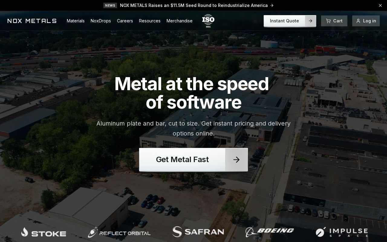 The noxmetals.co homepage, first screen