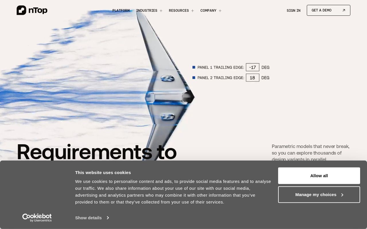 The ntop.com homepage, first screen
