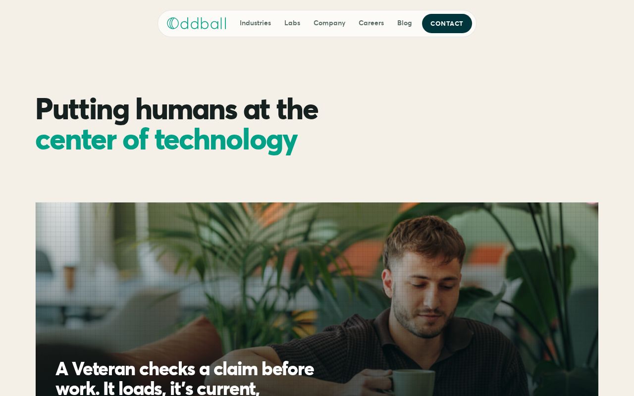 The oddball.io homepage, first screen