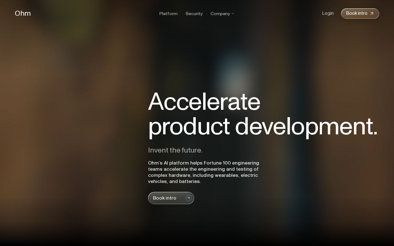 The ohm.ai homepage, first screen