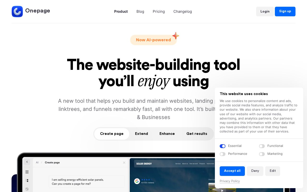 Screenshot of onepage.io