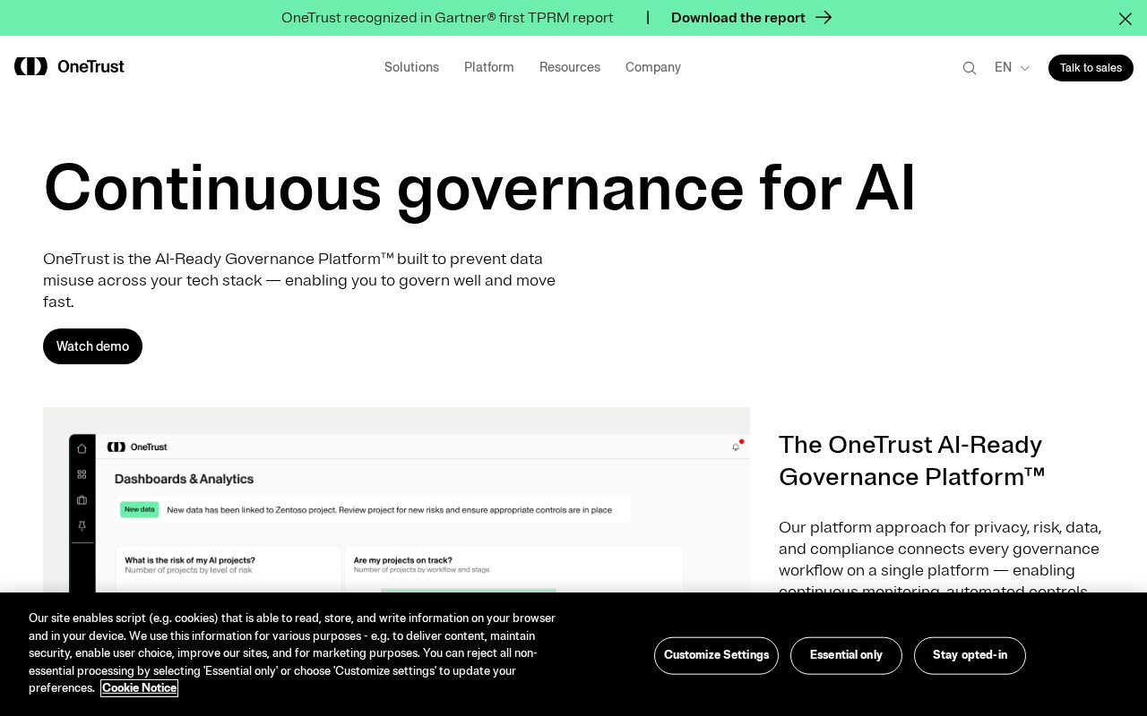 Screenshot of onetrust.com