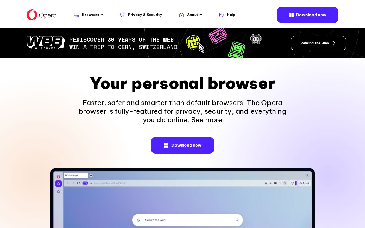 Screenshot of opera.com