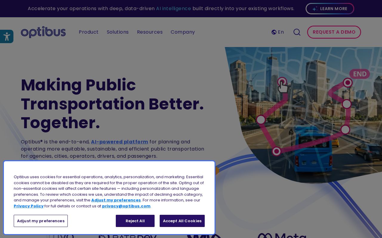 The optibus.com homepage, first screen