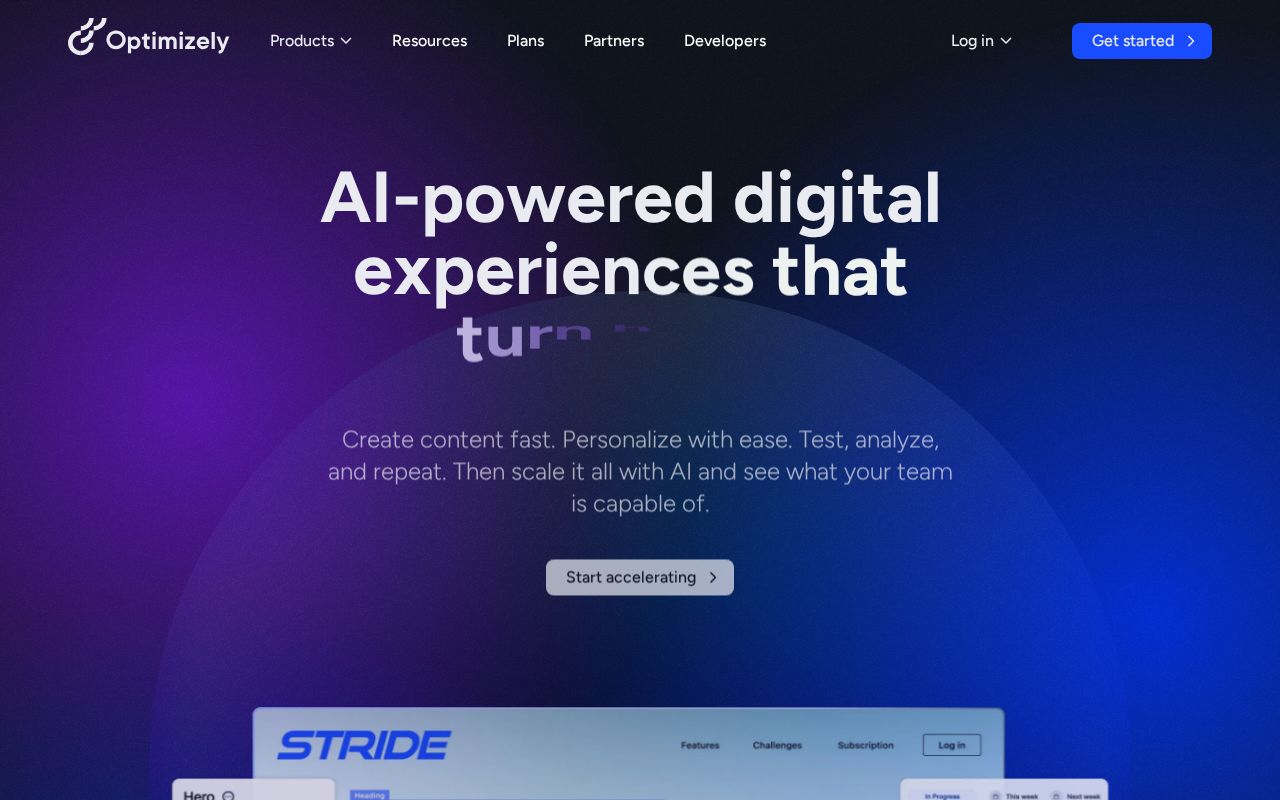 Screenshot of optimizely.com