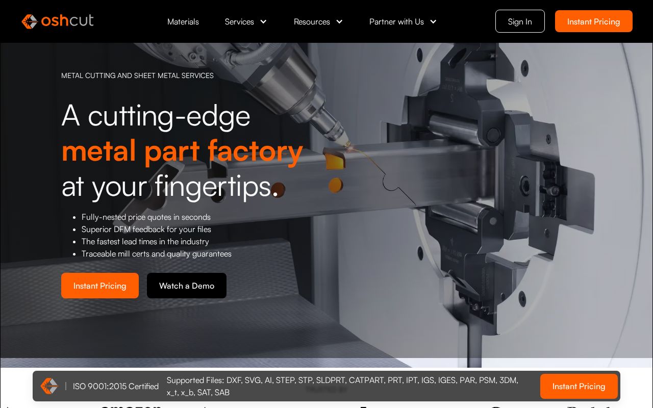The oshcut.com homepage, first screen