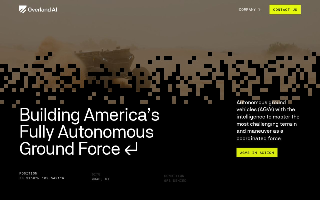 The overland.ai homepage, first screen