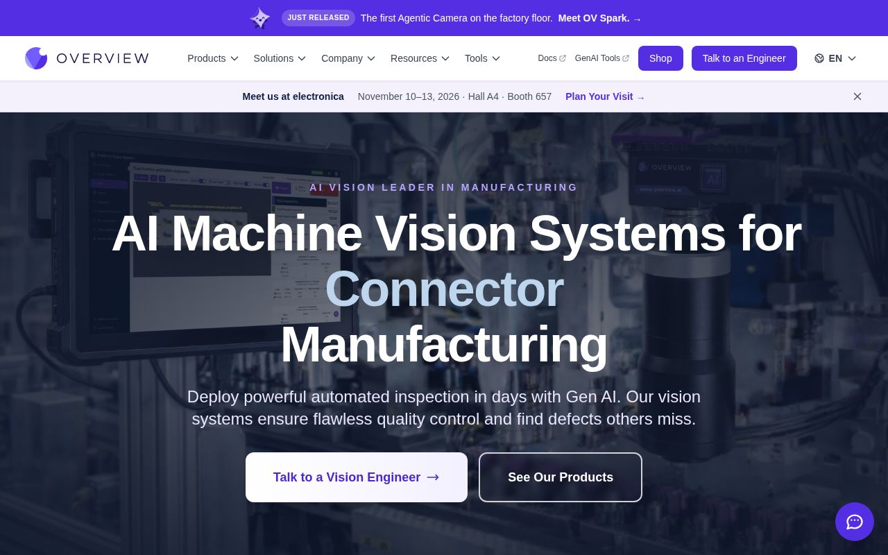 The overview.ai homepage, first screen