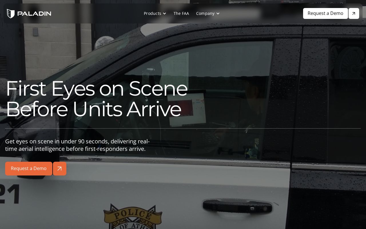 The paladindrones.io homepage, first screen