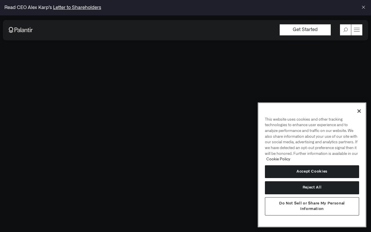 The palantir.com homepage, first screen