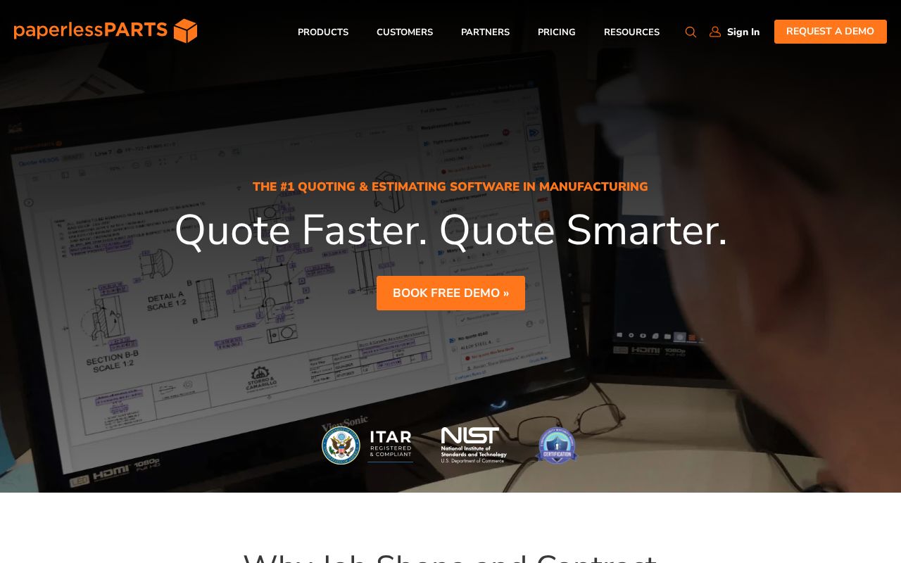 The paperlessparts.com homepage, first screen
