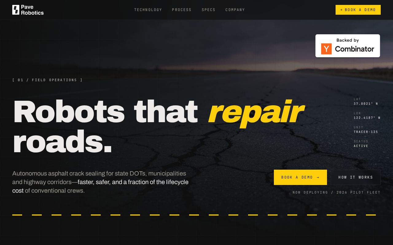 The pave-robotics.com homepage, first screen