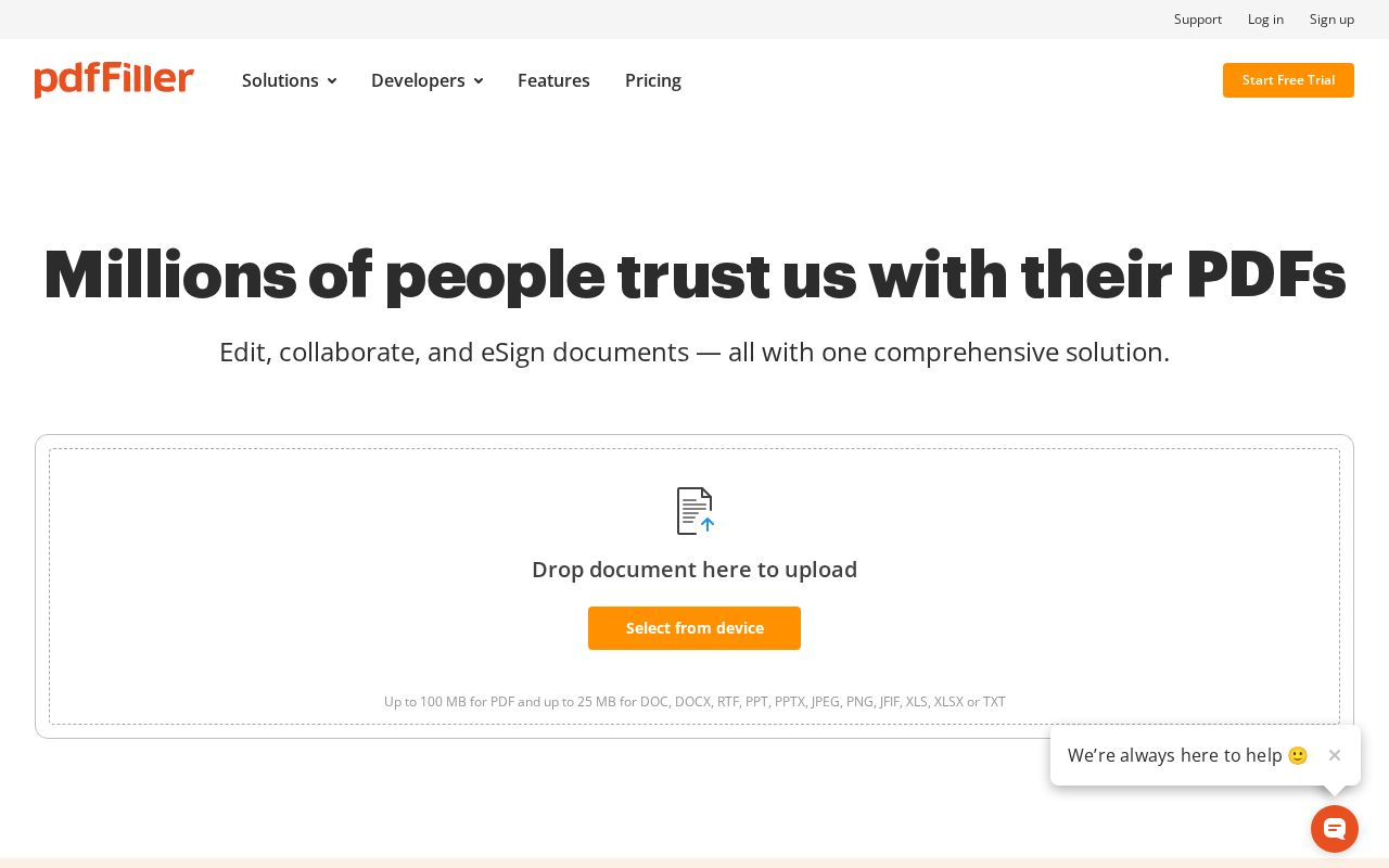 Screenshot of pdffiller.com