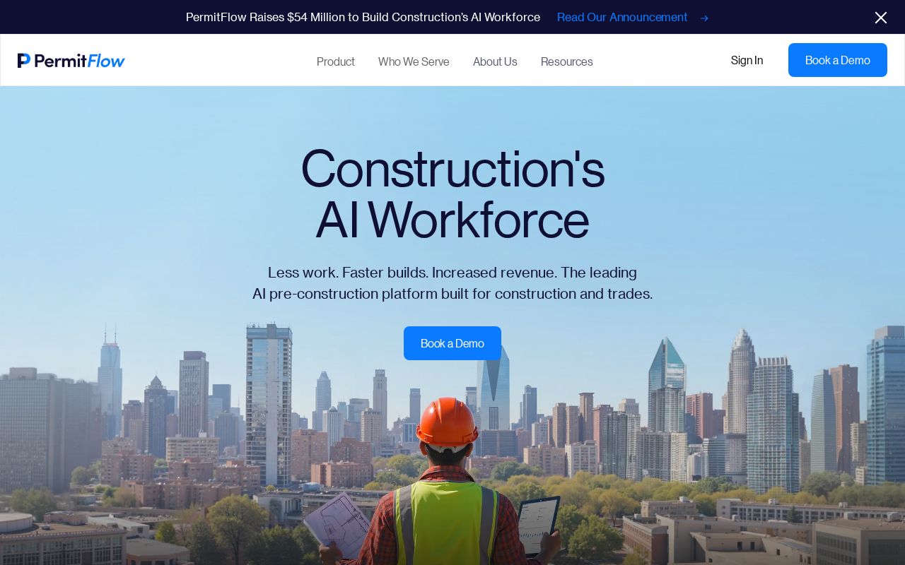 The permitflow.com homepage, first screen