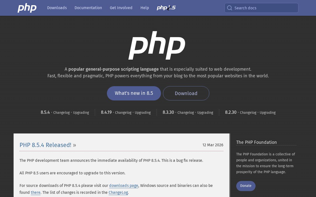 Screenshot of php.net