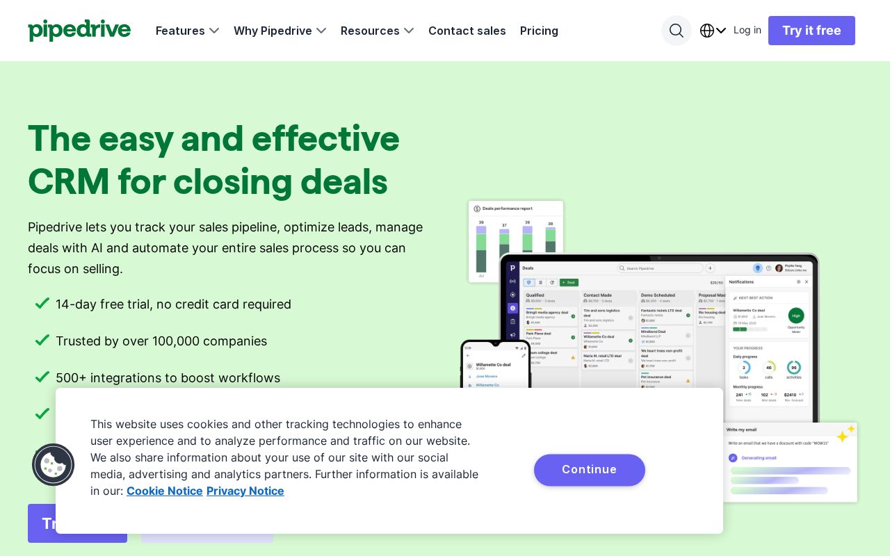 Screenshot of pipedrive.com