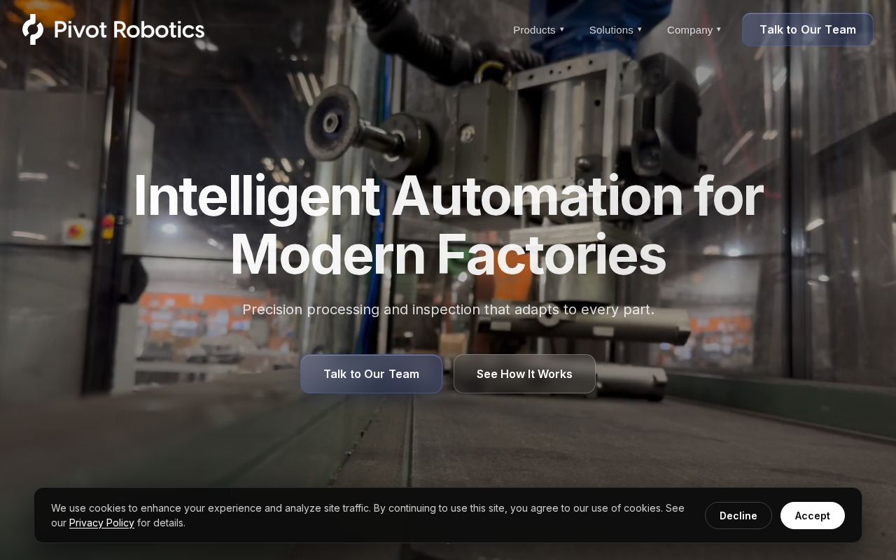 The pivotrobotics.com homepage, first screen