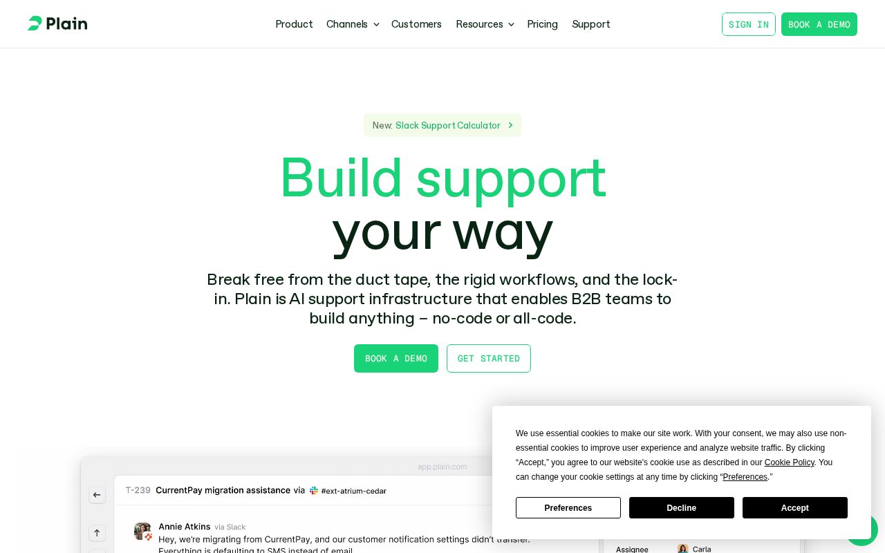 Screenshot of plain.com