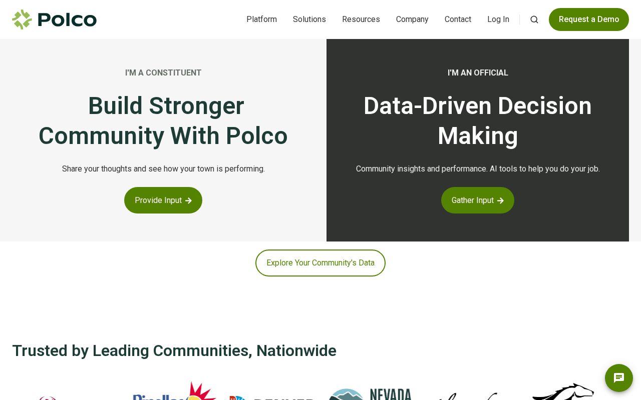 The polco.us homepage, first screen