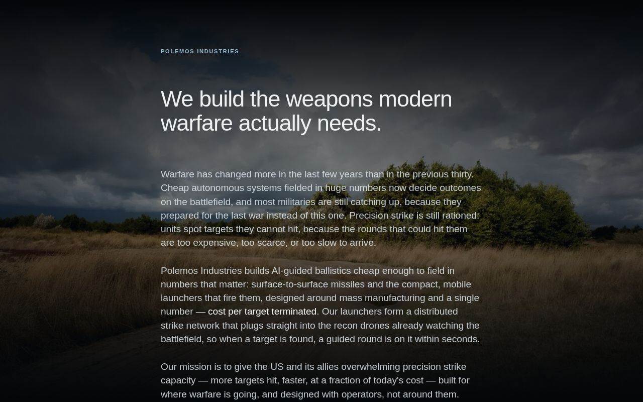 The polemosindustries.com homepage, first screen
