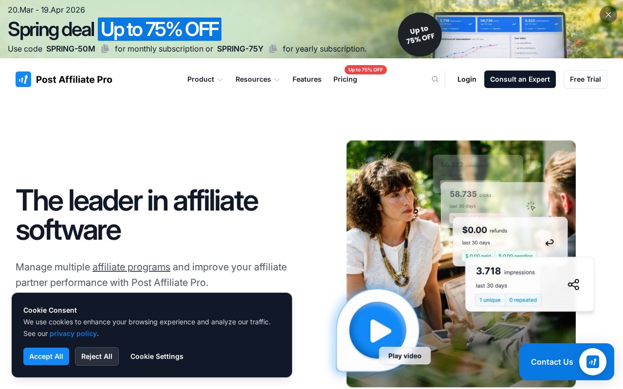 Screenshot of postaffiliatepro.com