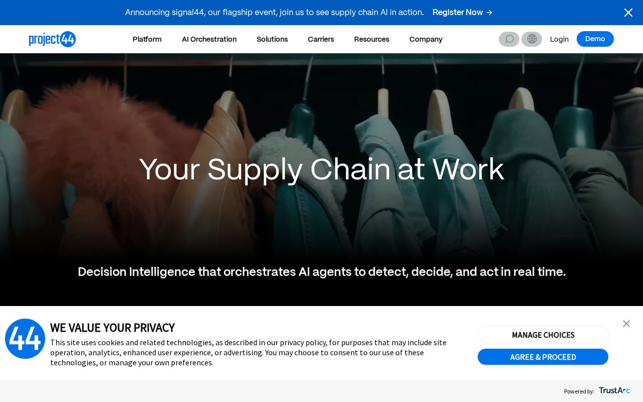 The project44.com homepage, first screen