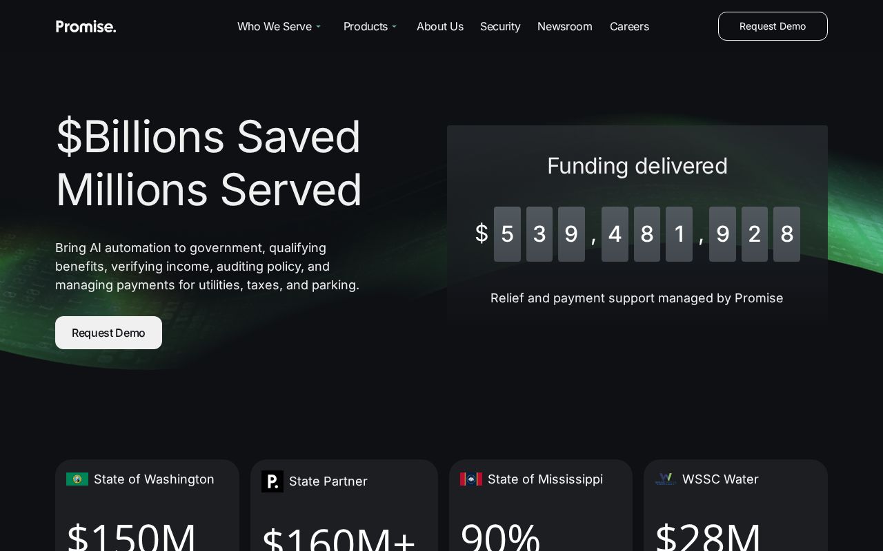 The promise-pay.com homepage, first screen