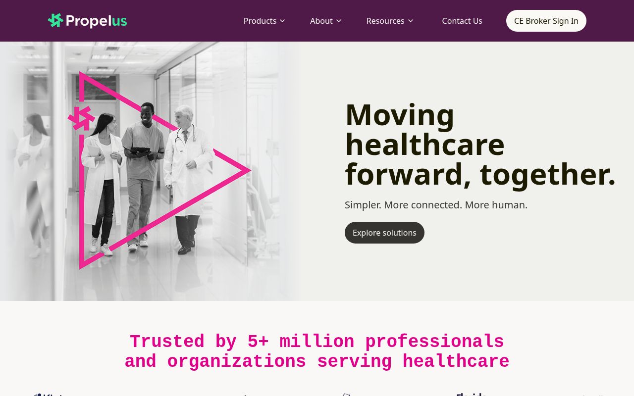 The propelus.com homepage, first screen