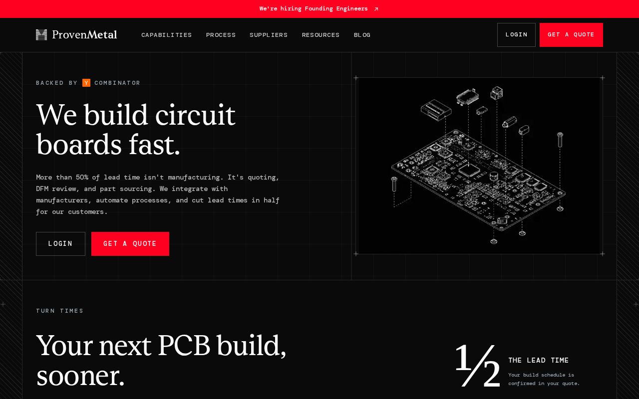 The provenmetal.com homepage, first screen
