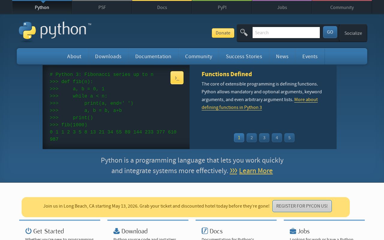 Screenshot of python.org