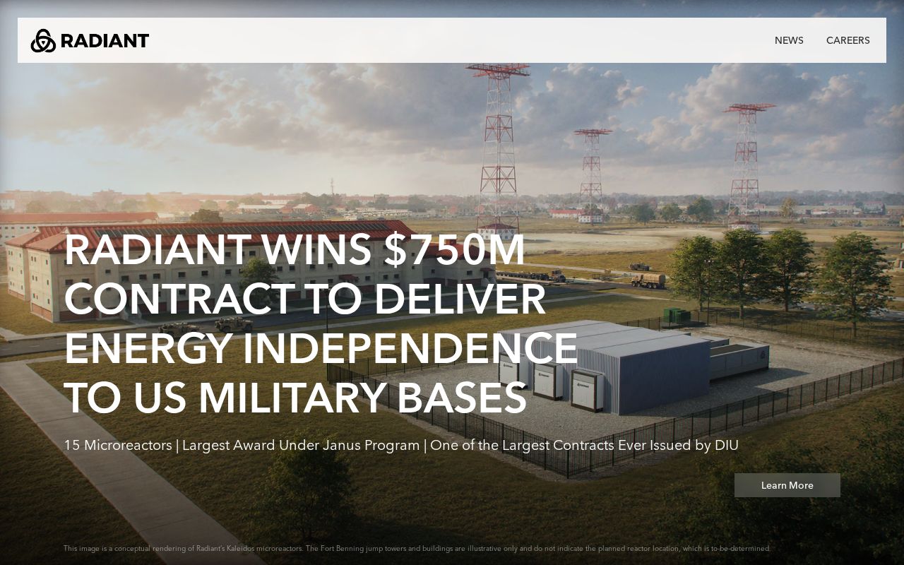 The radiantnuclear.com homepage, first screen