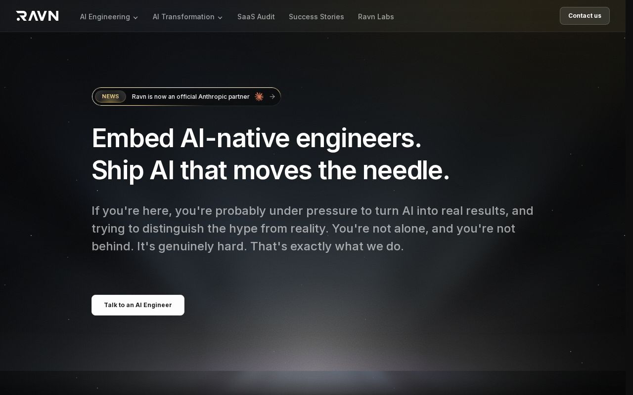 The ravn.com homepage, first screen