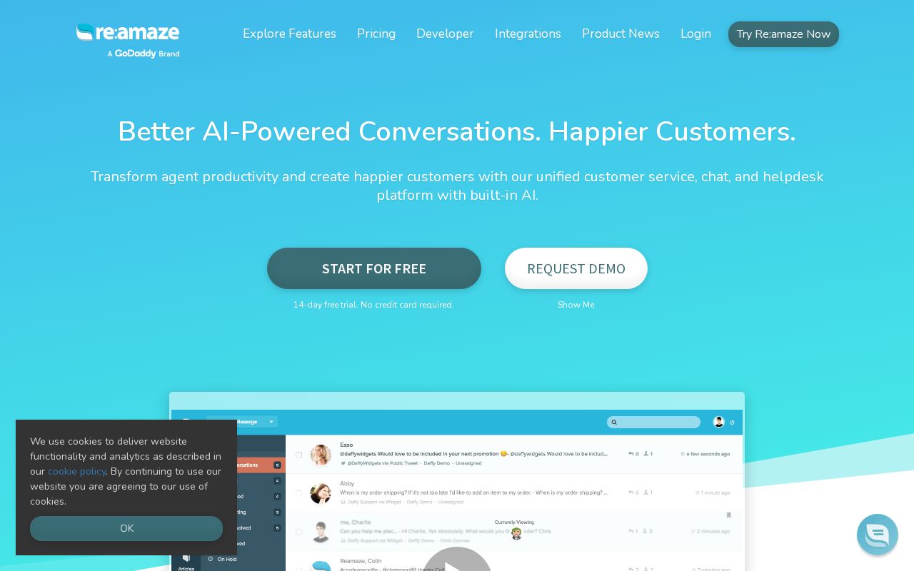 Screenshot of reamaze.com