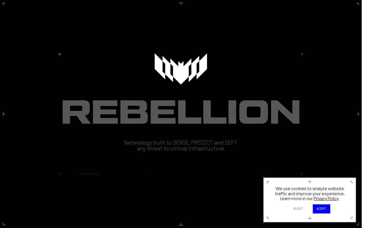 The rebelliondefense.com homepage, first screen