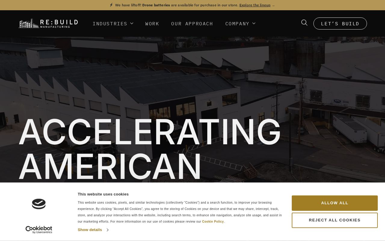 The rebuildmanufacturing.com homepage, first screen