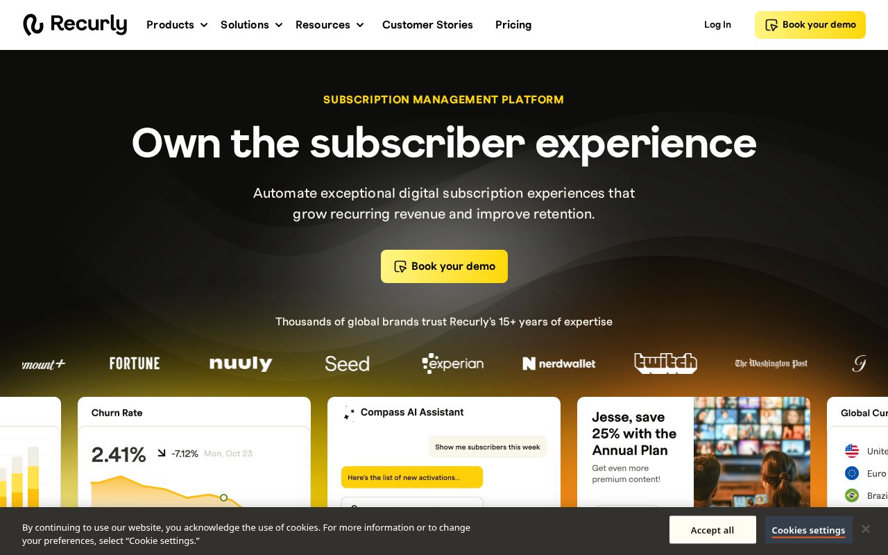 Screenshot of recurly.com
