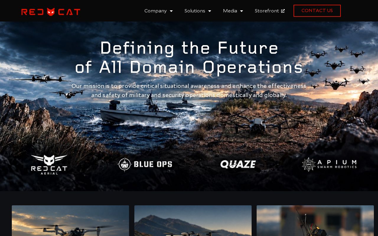 The redcat.red homepage, first screen