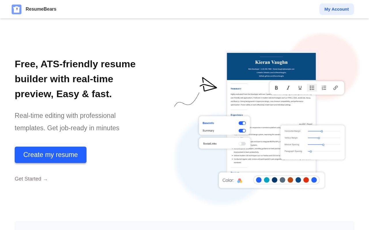 Screenshot of resumebears.com