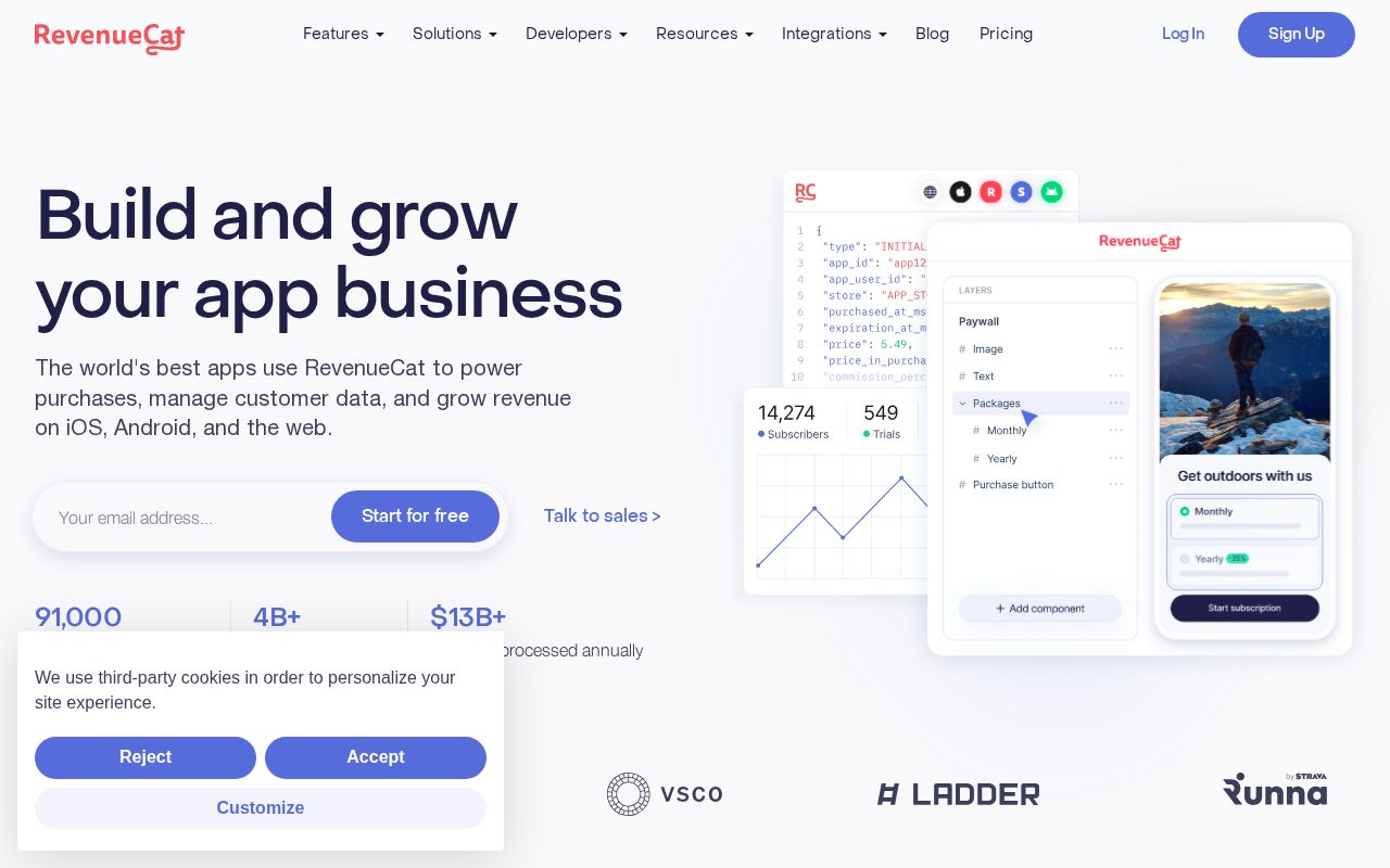 Screenshot of revenuecat.com