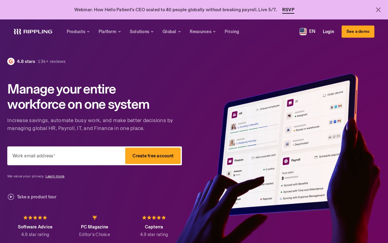 Screenshot of rippling.com