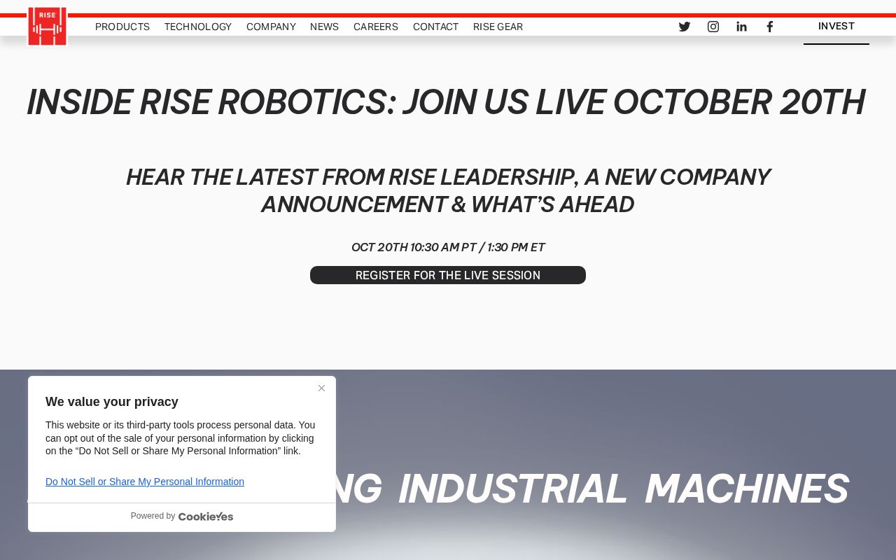 The riserobotics.com homepage, first screen
