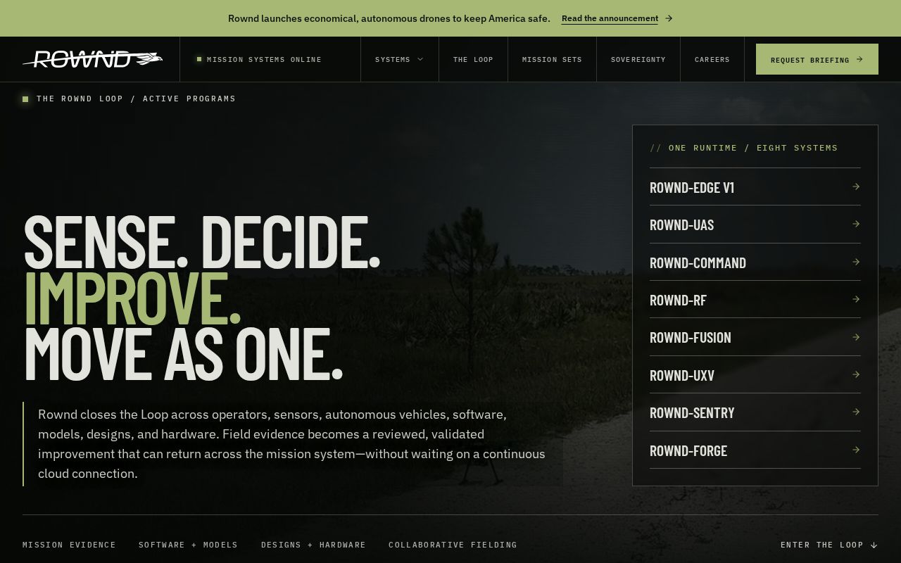 The rownd.ai homepage, first screen
