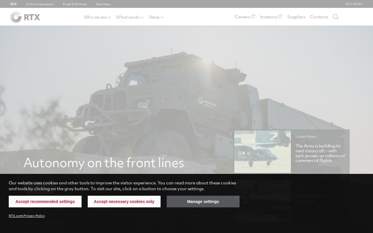The rtx.com homepage, first screen