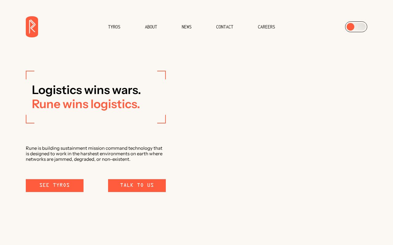 The runetech.co homepage, first screen